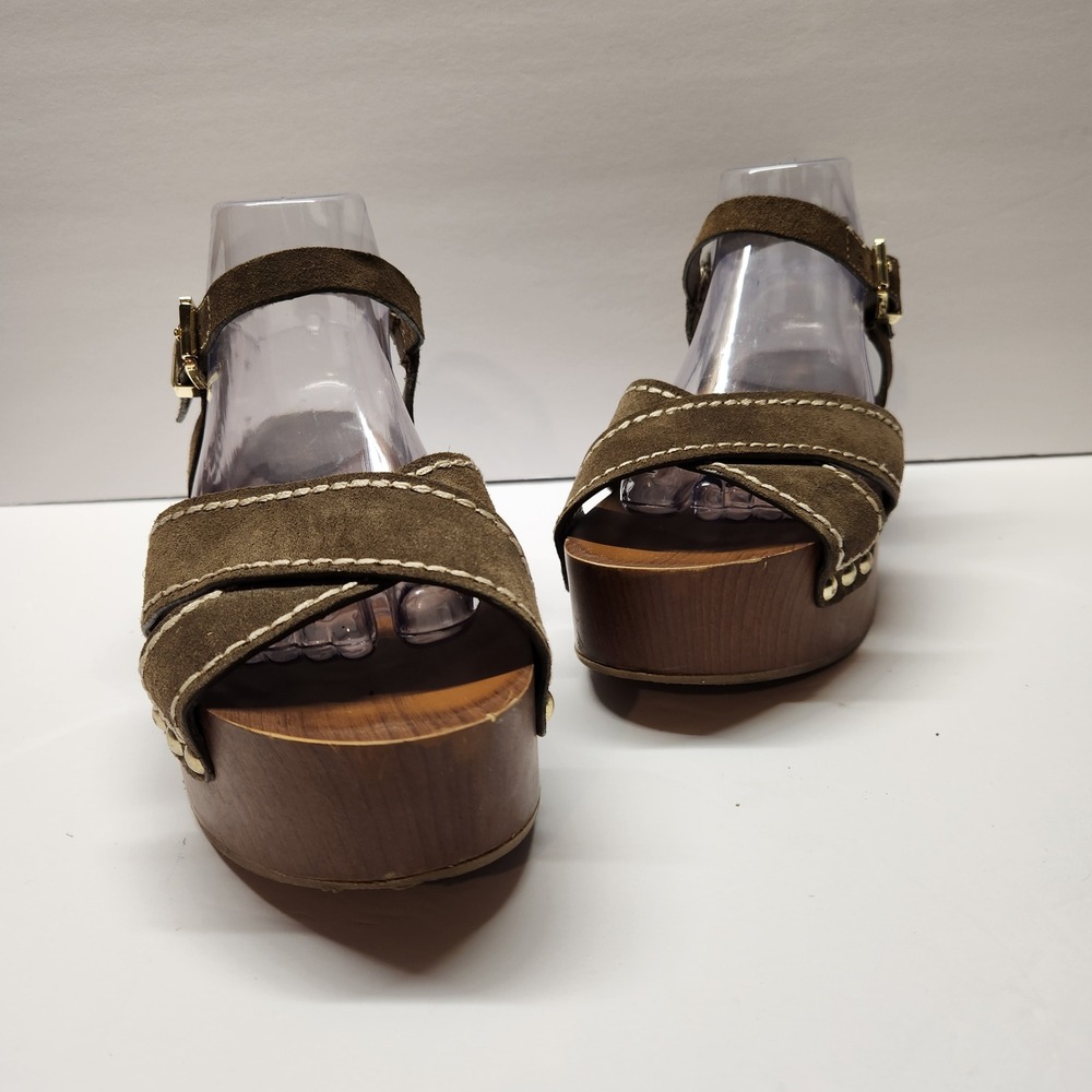 Sam Edelman Brylee Suede Platform Wedge Sandals Olive Green Brown Boho Wood 9M